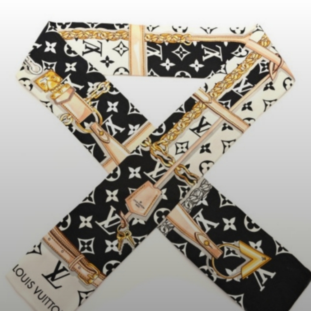 Authentic LOUIS VUITTON Silk Monogram Confidential Bandeau Scarf/Twilly